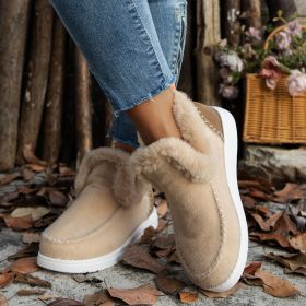 Fleece-lined Thick Plush Boots Warm Sewing Flat Cotton Shoes Winter Ankle Boot (Option: Khaki-37)