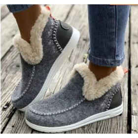 Fleece-lined Thick Plush Boots Warm Sewing Flat Cotton Shoes Winter Ankle Boot (Option: Light Gray-39)