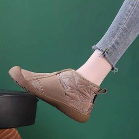 New Flat Snow Boots Winter Warm Non-slip Cotton Shoes Fashion Casual Waterproof Plush Ankle Boots (Option: Khaki-44.)