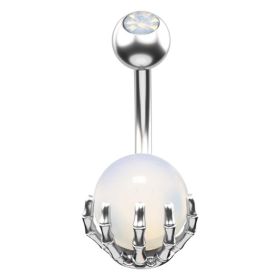 14G Skeleton Claw Opal Belly Button Ring, Stainless Steel Banana Barbell Navel Piercing Jewelry For Women Halloween Party (Option: White)