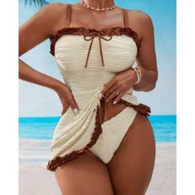 Feminine Fashionable Striped Swimsuit Set (Option: Milky White-S)