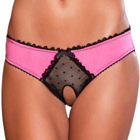 Panties Women Open Crotch Mesh Sexy Bowknot Hallow Out Erotic Lingerie Low Waist Crotchless Panties Women panties for sex (Color: Hot Pink, size: S)
