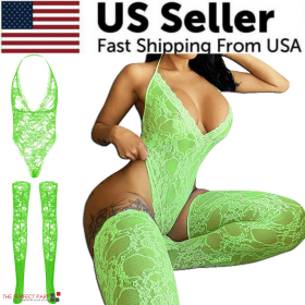 Women Lace Sexy Lingerie Nightwear Babydoll Sleepwear Bodysuit Dress Plus Size (Lingerie Color: Green, Lingerie Size: Extra Large)