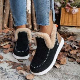 Fleece-lined Thick Plush Boots Warm Sewing Flat Cotton Shoes Winter Ankle Boot (Option: Black-43)